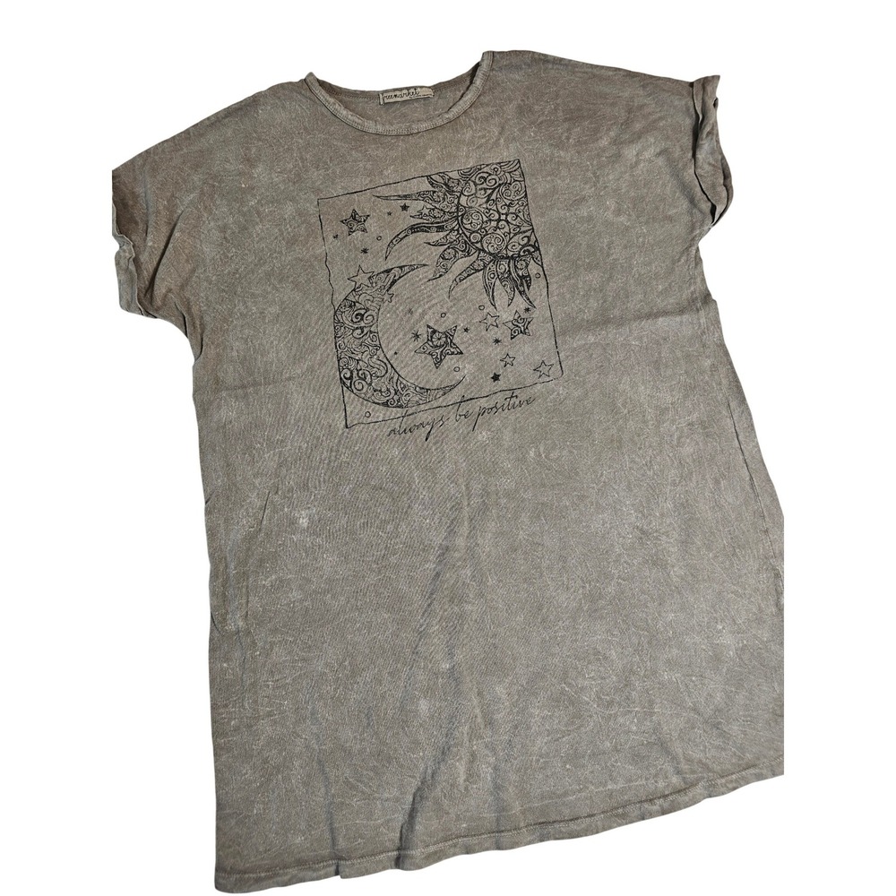 Free Market Flying Tomato Celestial Sun Moon Graphic T-Shirt Dress Grey Brown XL